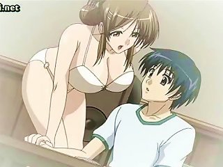 A Japanese Girl In An Animated Setting Performing A Hand Massage On A Large Penis